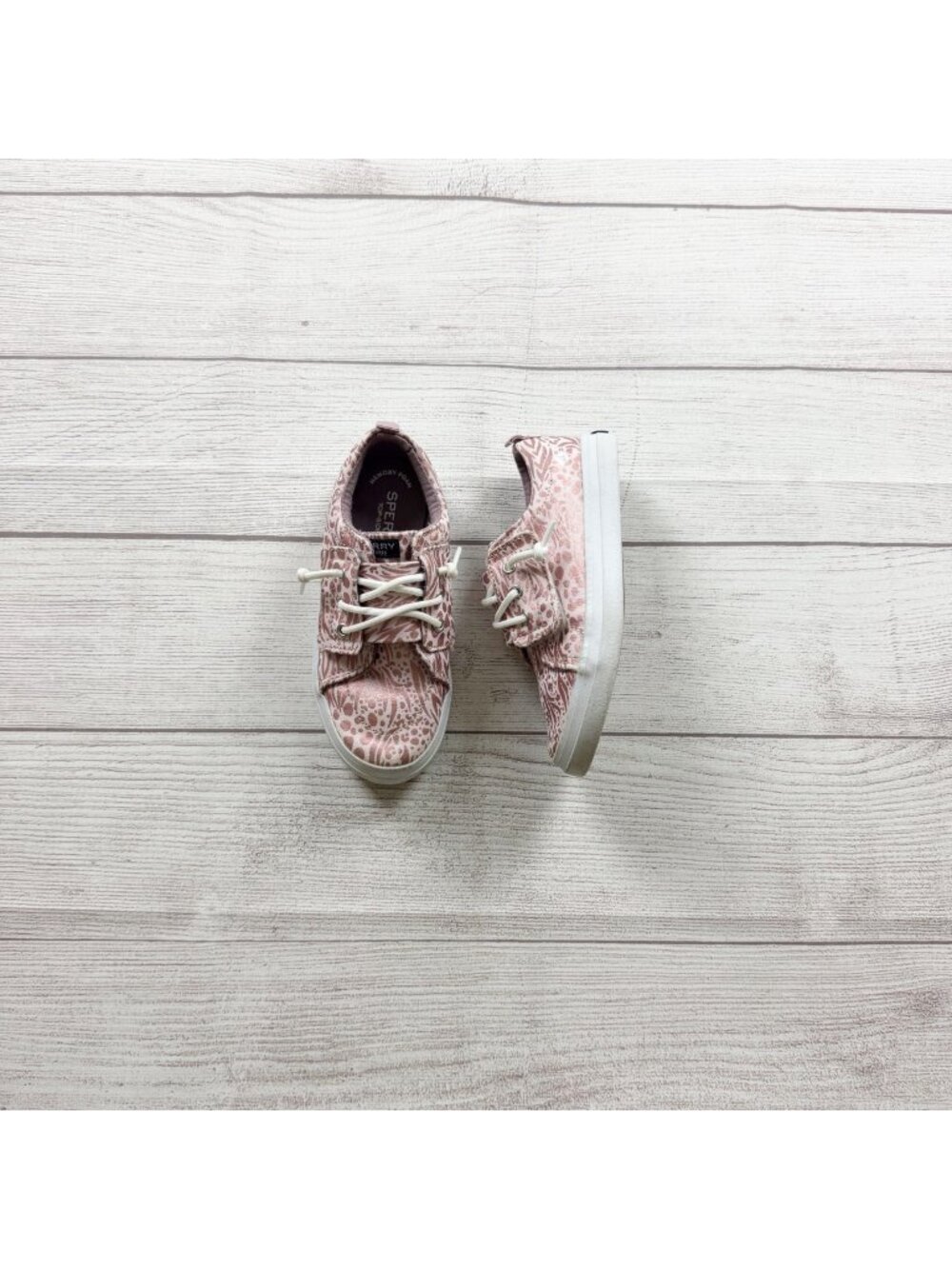 Sperry Kids Lil Boat Shoes Pink Printed Canvas Faux Lace Up Pull On Sneakers 11